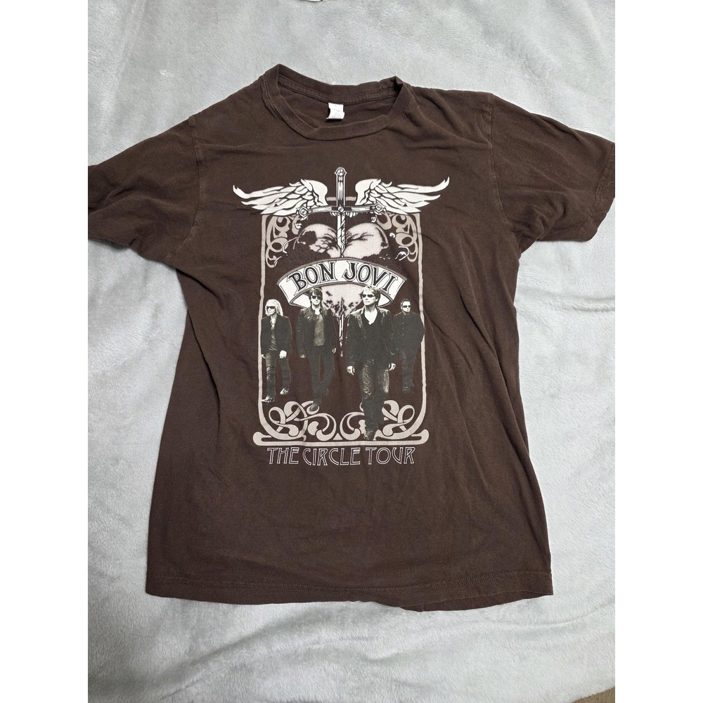 Bon Jovi The Circle Tour Shirt Mens Medium Brown Graphic Band Tee Rock Music